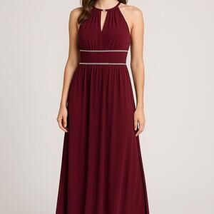 Oleg Cassini Burgundy Chiffon Evening Dress – Size 6